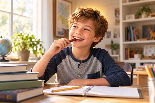A focused young student at his desk — ready to pay attention